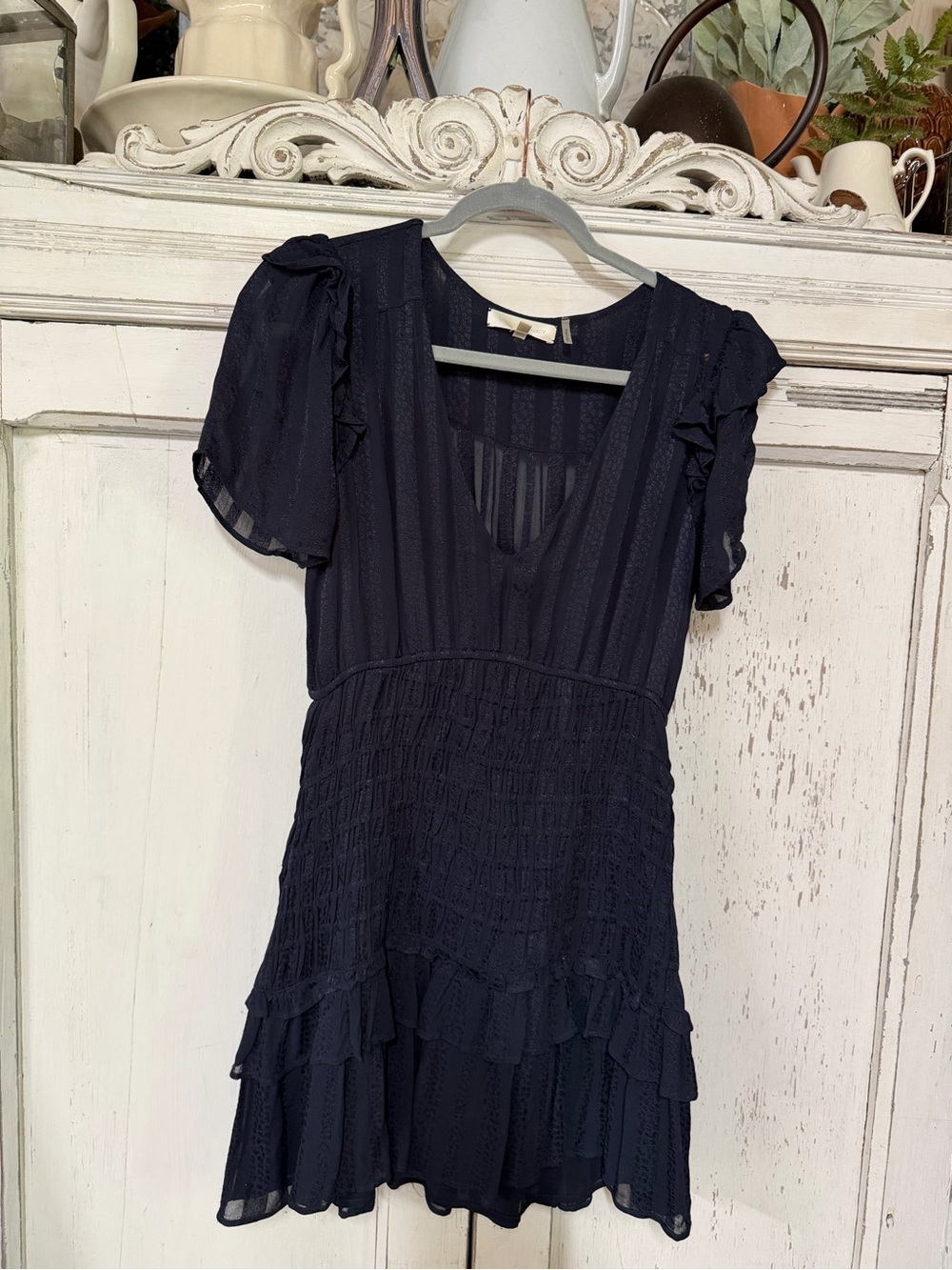 LOVE SHACK FANCY  Navy Textured Dress small